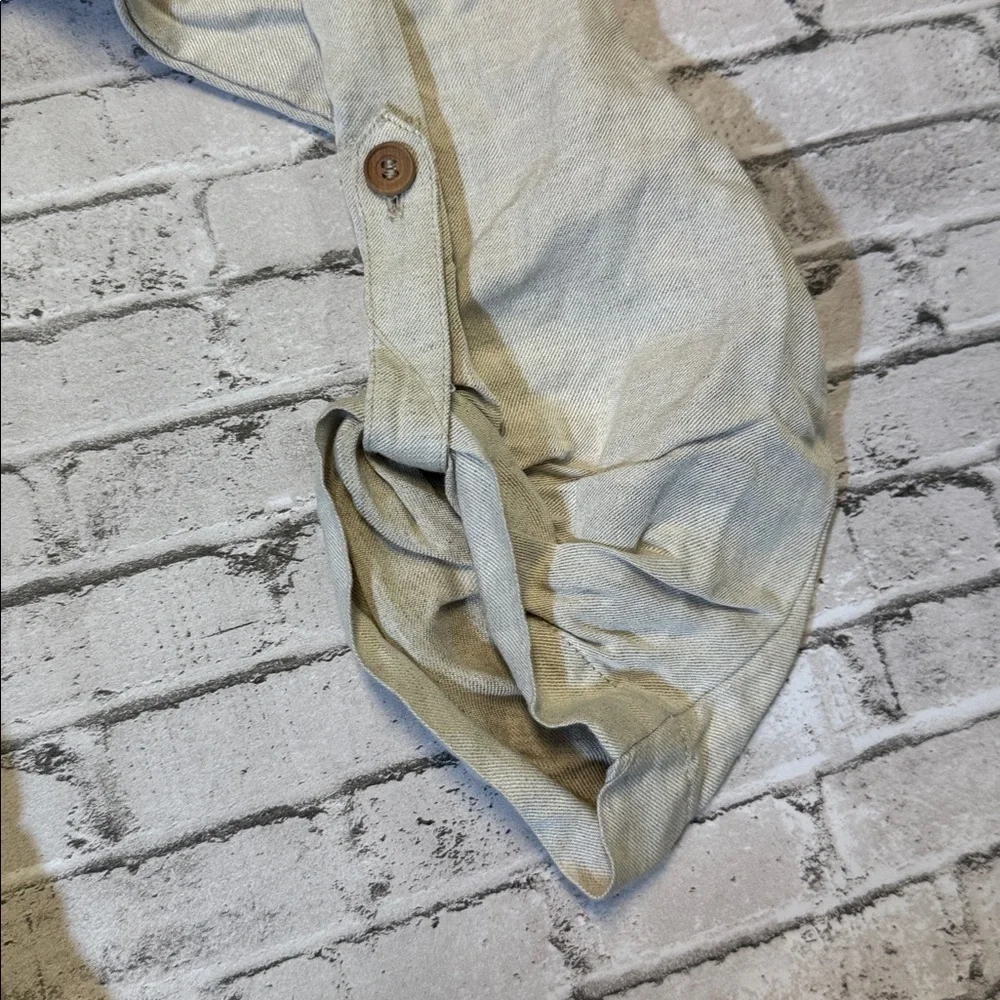 NWT MNG Mango womens 4 beige solid linen blue button up jumpsuit NWT